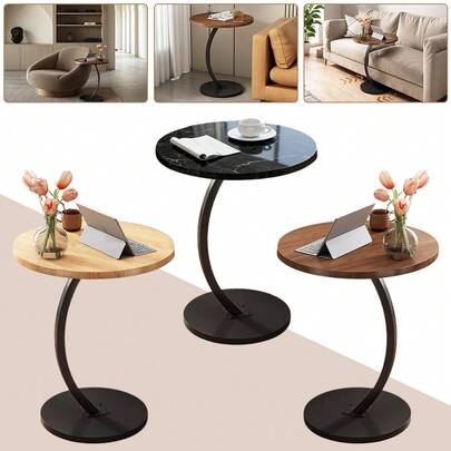 Classic C-Shaped Round Solid/ Hardwood Side Table - Lightweight C-Shook (Curve) End Table For Living Room, Bedroom, Bedside Or Sofa , Space-Saving Round Table With Wood Grain For Small,Bedside Table For Bedroom, Versatile Small Table