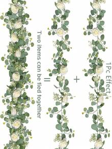 1个仿真尤加利叶白玫瑰花环，人造玫瑰藤蔓和满天星绿植，适用于派对和婚礼装饰、家居装饰、房间装饰、礼品、餐桌摆件、厨房装饰 - 白色 - 查看 3