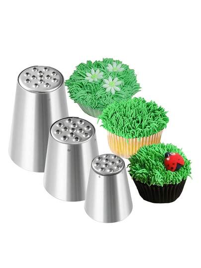 Set de 3 piezas/53 piezas de boquillas de acero inoxidable para glaseado de hierba, set de boquillas de forma de fideos con múltiples orificios para decorar con crema tipo pradera, kit de boquillas de tubería tradicional para cupcakes, mousses y pasteles, boquillas de decoración de tubería DIY para herramientas de repostería