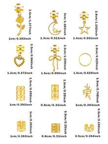 70pcs Gold-Tone Hair Accessories Set, Includes Star, Moon, Rose, Heart Pendant Decorations, Suitable For Braiding, Alloy Hair Clips, For Women, Baroque Style Decor For Party & Photography, Claw Clips, Hair Slide, Hair Barrettes - Gold - View 8