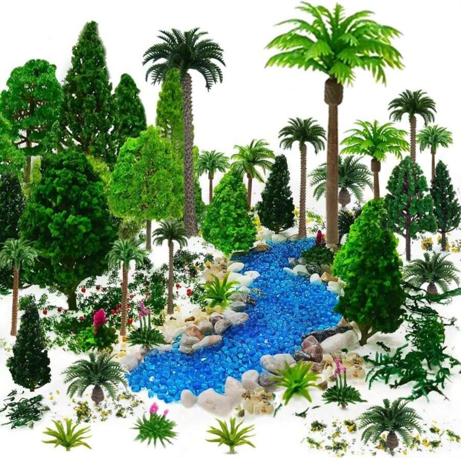 QuarenDen 42Pcs Diorama Supplies Kit, Model Trees, Miniature Palm Trees, Architecture Tree, Decorative Sand, Stone, Grass, Moss Stick,Scenery Basing Material Kit For DIY Craft, Model Train Scenery - trắng - Xem 1