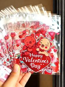 Valentinstag Fröhlicher Bär Muster Geschenkverpackungstüten, Valentinstag Party Verpackungstüten, Rotes Herz und Bär Muster Transparente selbstklebende Tüten, Vier-in-Eins gemischte Verpackung - Geeignet für verschiedene kleine Geschenkverpackungen am Valentinstag, Vier Muster werden zufällig ausgewählt. Valentinstag, Valentinsgeschenk, Geschenk für Männer, Geschenk für Frauen - Verschiedenfarbig - Übersicht 3