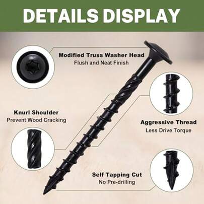 14" X 6" Structural Wood Screws, 20pcs/Pack, Heavy Duty Construction Screws, Rust Resistant, Flat Head With Washer, Black Coated, Star Drive, With Drill Tip