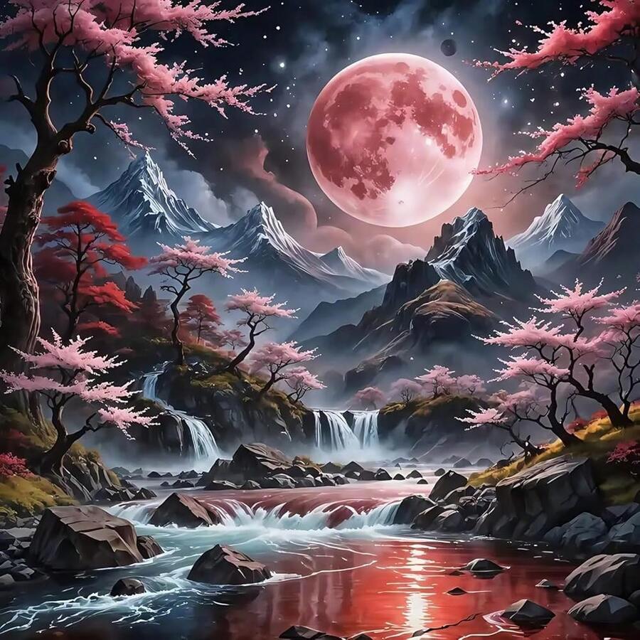 CSZPPQAF 5D Moon Landscape Diamond Painting Kits For Adults, Flowers Diamond Art Kits For Adults, DIY Full Drill Paint By Diamonds Diamond Dots Gem Painting For Home Decor 13.78x13.78 Inch - KM294-1 - 查看 1