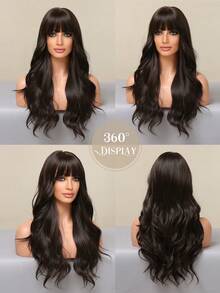 24 Inch Long Curly Wig, Brown With Bangs, Heat Resistant Synthetic Wig, Suitable For Women's Daily Wear, Parties, And Girls' Gift Wig - Brown - View 8