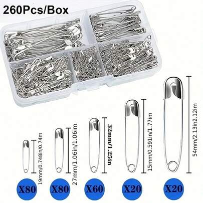 260 chiếc kim băng, kim băng nhiều kích cỡ, 120 chiếc/hộp kim băng mini chống gỉ màu bạc, kim băng, kim băng nhỏ, kim băng số lượng lớn, kim băng quần áo, thích hợp cho phụ kiện may vá thủ công DIY, quần áo và đồ thủ công - Đen trắng - Chống gỉ, kim băng cài áo cô dâu, bộ đồ dùng học tập DIY thủ công cho học sinh, trang trí ngày Valentine