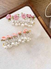 1个仿珍珠编织螺旋发圈 - 高马尾和泡泡辫工具，电话线发饰，女士发圈，发饰，马尾辫发圈，发绳，发圈头饰