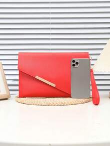 2025 New Fashion Women's Casual PU Envelope Bag, Office Supplies, A5 Document Bag, High-Quality Versatile Retro Handbag - Red - View 4