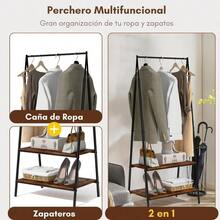 XGYGOMYOME Percero para Ropa y Zapatero Percero para Colgar para Dormito o Entrada Estilo Marrón Rústico - Marrón - Ver 3