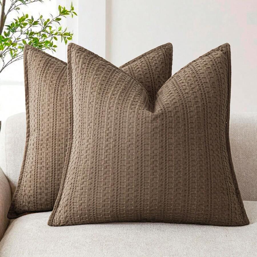 1 pieza Marrón (sin relleno de almohada) Funda de almohada con textura de gofre reversible, Funda de cojín de estilo europeo moderno y elegante, Adecuada para el hogar, sofá, cama, decoración de la sala de estar, para todas las estaciones - Marrón - Ver 1