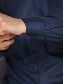 Men's Slim Fit Long-Sleeved Dress Shirt - Navy Blue - View 7
