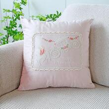 1件浪漫情人节马车刺绣靠垫套，粉色天鹅绒心形装饰蕾丝刺绣沙发枕套，浪漫家居装饰婚礼季枕套（不含填充物） - 粉色 - 查看 13