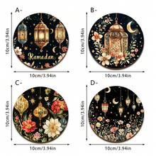 4pcs/Set Islamic Style Coasters, Featuring Vintage Lantern, Moon, Star, And Floral Patterns, Heat-Resistant Coasters Suitable For Coffee, Tea, And Other Beverages, Home And Kitchen Accessories. - Multicolor - View 12