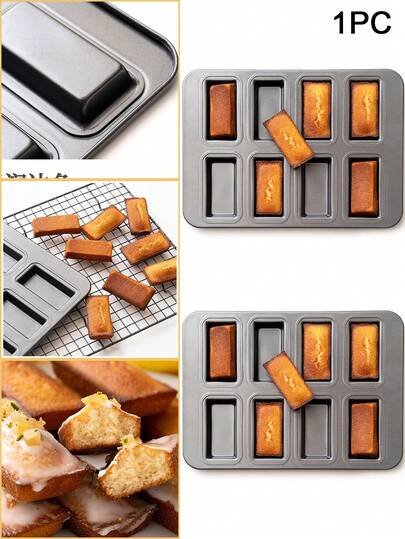 1个8孔迷你不粘长方形挞模，碳钢烤盘，挞模，蛋糕模具，迷你香蕉面包烤盘套装，重型布朗尼烤盘，烤箱烤盘，适用于烘焙面包、饼干、芝士蛋糕，厨房烘焙工具和用品，非常适合万圣节、圣诞节、家庭聚会DIY