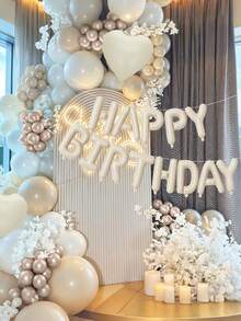 16" Cream Foil Letter & Heart Balloons, Pearl White, Sand White, Metallic Champagne Gold Balloons, Boho Style Neutral Birthday Decorations, Suitable For Both Men And Women - Beige - View 2