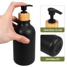 单包装黑色皂液器，浴室洗手液和洗洁精两用，带竹制按压泵；16盎司厨房塑料皂液器和乳液瓶套装；可重复灌装液体皂液器瓶 - 黑色 - 查看 2