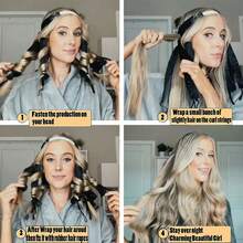 1个女士/女孩免加热卷发棒，柔软卷发发带，无需加热即可卷发，睡眠卷发，温和护发，适合长发，可打造大波浪，轻柔过夜卷发，柔软缎面慵懒睡眠卷发泡沫，卷发造型工具（黑色/蓝色/粉色），美发造型套装，理发店美容旅行必备美发工具，护发产品，居家睡眠浴室装饰日常佩戴柔软护发产品，发饰 - 彩色 - 查看 5