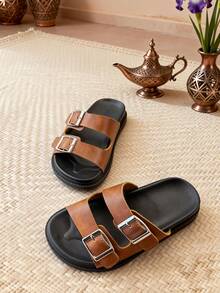 1 Pair Summer Kids Slippers, Children's Classic Retro Sandals, Soft Bottom Non-Slip Wear-Resistant, Unisex Boys And Girls, Suitable For Banquets, Gatherings, Parties, Weddings, Vacations - Brown - View 4