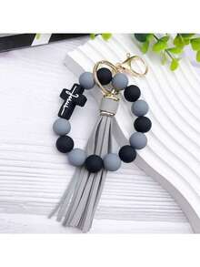 1pc Silicone Beaded Bracelet Keychain, Creative Wristband Keyring Accessory, Ideal Gift For Friends, Siblings, Women, Mothers, Suitable For Daily Outfit, Car Decor, Backpack Accessory, ID Lanyard, Etc. - Multicolor - View 7