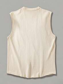 1pc Men's Casual Coconut Tree Print Round Neck Tank Top, Summer - Apricot - View 2