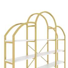 Simple Style Shelving Unit Measuring 170 X 26 X 190 Cm, Made Of Steel Tubing And MDF, With Five Storage Shelves, A Unique Cloud Shape, Easy To Assemble And Clean, Gold And White Finish. - Gold + White - View 11