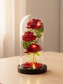 1朵人造玫瑰花，带塑料罩，永不凋谢的花束，情人节创意礼物 - 彩色 - 查看 5