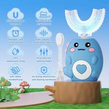 U-Shaped Electric Toothbrush Set, Smart Timer, 3 Cleaning Modes, 360° Auto Brushing, 2 Replaceable Brush Heads, IPX7 Waterproof, Cartoon Dinosaur Design, USB Rechargeable, Suitable As Christmas, Thanksgiving, Birthday Gift For Family And Friends - Multicolor - View 6