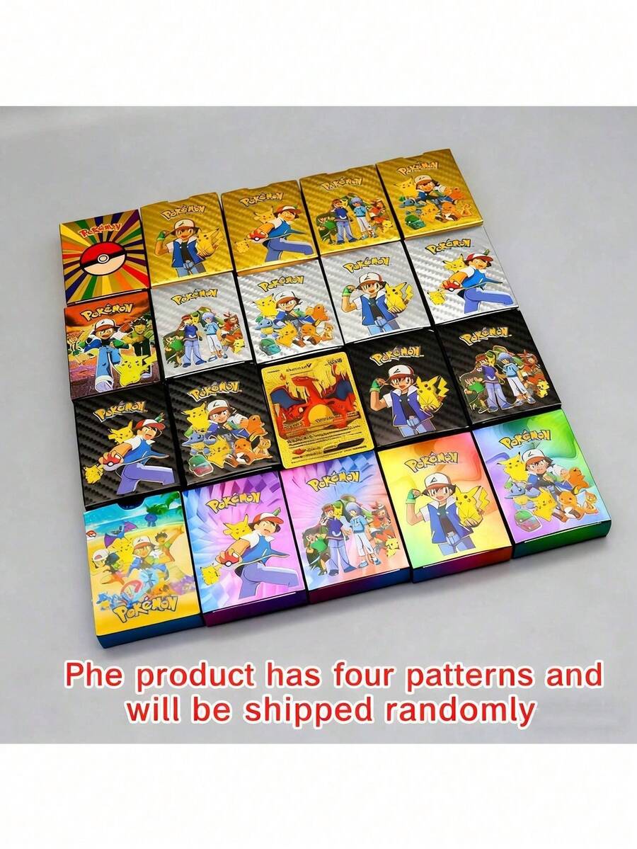Pokemon 55PCS Pokemon Anime Figure Cards, Black /Silvery/Gold Foil Pokemon Cards,EnglishAnime Game Cards,Creative Tables Games Deck Cards Suitable For Collection Random Style Pattern