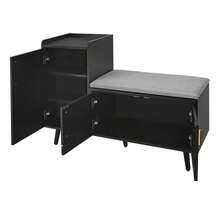 Modern Shoe Bench/Shoe Chest/Seat With Three Storage Doors, Asymmetrical Metal Handles And Multiple Storage Levels – Dimensions: W100/D34/H69 Cm - 黑色 - 查看 8