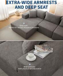 Hodeffior 108" Modular Sectional Sofa, With Left Chaise, Cloud Couch, L-Shaped Boneless Design, Compressed Sofa Bed, No Assembly Required, For Living Room - Grey-left - View 7