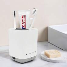 Soporte para cepillo de dientes para baño, de plástico desmontable para una fácil limpieza, multiusos, con 3 ranuras antideslizantes para organizar cepillos de dientes eléctricos y pasta de dientes, para tocador y encimera (gris) - Gris - Ver 3