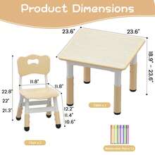 Conjunto de mesa y sillas infantiles (3 piezas), incluye dos sillas, regulables en altura, adecuado para habitaciones infantiles, salas de juegos y jardines de infancia. - Albaricoque - Ver 6