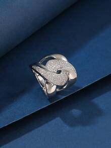 1pc Copper Zirconia Material Fashionable Charm Heavy-Duty X Letter Unisex Ring, Suitable For Gift, Women's Holiday And Daily Wear