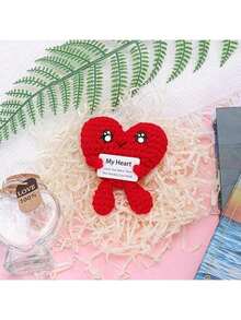 1pc Gift For His/Her Boyfriend/Girlfriend, Pocket Hug Heart Design, Comes With Positive Emotion Card, Handmade Crochet Heart Plush Doll, Suitable For Gifting To Boyfriend, Girlfriend And Couples On Valentine's Day, Anniversary, Or Just To Express Your Feelings (Heart - Red) - Multicolor - View 3