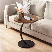 Small End Table, Sofa Side Table  Single Layer New Round Shaped Sofa Table ,Durable Density Board Bedroom Multi-Functional Side Table Metal Frame Space Saving Perfect For Living Room Sofa And Bedroom,Round Small Coffee Table - Brown - View 2