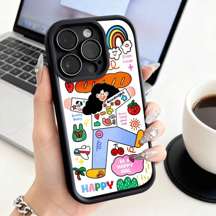 Funda de teléfono de moda, compatible con varios modelos de , y , funda de teléfono con diseño de niña de dibujos animados, arcoíris y estampado de frutas, diseño Be A Happy Girl para 14 Pro Max 13 12 11 Galaxy S23 S22 S21 S20 S10 Plus, funda protectora, funda de teléfono de pareja linda, regalo para novio o novia, presente de vacaciones, este es un regalo popular para amigos o socios, adecuado para ocasiones de negocios. Duradera, resistente a las manchas y a las huellas dactilares, esta nueva funda para teléfono de hombres y mujeres es un gran regalo. - Blanco - Ver 1