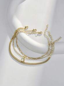 Nooxian 3pcs/Set Heart Decor Delicate Luxury Bracelet Set, Suitable As Gift For Girls - Yellow Gold - View 4