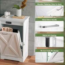 Tilt Out Trash Can Cabinet, Hidden Trash Bin With Deodorizing & Negative Ion System, Pet-Proof Kitchen Waste Cabinet For Kitchen, Dining Room, Living Room (White, 1 * 13 Gallons) - 白色 - 查看 3