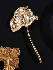 1枚不对称褶皱超大银杏叶胸针，复古优雅简约金属胸针，女士束腰时尚连衣裙外套配饰，简约衬衫配饰 - 彩色 - 查看 4