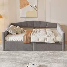 Polsterbett Sofabett 140*200 Cm, Mit Hydraulischer Lagerung, Mit Lattenrost Und Armlehnen, Klassische Streifen, Vielseitiges Doppel, Hautfreundlicher Samtstoff, Grau - Grey - View 5