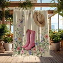 Retro Western Cowboy Theme, Cowboy Boots, Cowboy Hats, Cacti, Feather Design Patterns, Modern Home Style,Super Soft Flannel Printed  Blanket,As Birthday Gifts, Family, Wedding, Souvenir Blankets, Polyester Blankets Suitable For All Seasons, Washable, Machine Washable, Lightweight, Breathable, Comfortable, Warm, Unique, 280gsm For Him, Her Personalized Ideal Gifts For Her, Him, Family, Boyfriend, Girlfriend, Father, Family, Mother, Lover, Daughter, Son, Grandfather, Grandmother, Teacher,Doctor, Nurse,Friend, Classmate, Pet.Perfect Nap, Camping, Travel, Home, Daily Life, Office Decoration, Birthday, Anniversary, Valentine's Day, Thanksgiving, Graduation Season,Christmas, Halloween, Mother's Day, Father's Day, Wedding, New Year Gifts ,Sofa,Bed,Car,Bedroom,Living Room,Office,  Outdoor Camping, Beach,Wall Decoration - 多色40 - 查看 2
