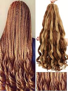 法式卷发 24 英寸 4 包 - 预拉伸弹性编织假发 - 蓬松波浪编织假发 合成假发接发，适用于女性圣诞节、角色扮演、派对等场合。 - 彩色 - 查看 9