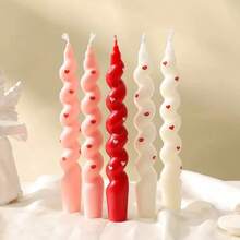 半支螺旋锥形蜡烛 - 心形和嘴唇贴纸设计，可爱浪漫长杆蜡烛，小巧扭曲烛台 - 无烟，适合家居装饰蜡烛、毕业典礼、房间装饰、婚礼装饰、桌面装饰、香氛礼品、生日礼物、情人节礼物，营造浪漫氛围 - 彩色 - 查看 4