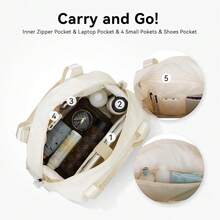 Gym Bag With Yoga Mat Holders, Carry On For Pilates Women & Men With Laptop & Shoe Compartment Large Duffle Travel Weekender Tote With Key Ring Clip Personal Item Workout, Easy To Clean - Beige - 米色 - 查看 4