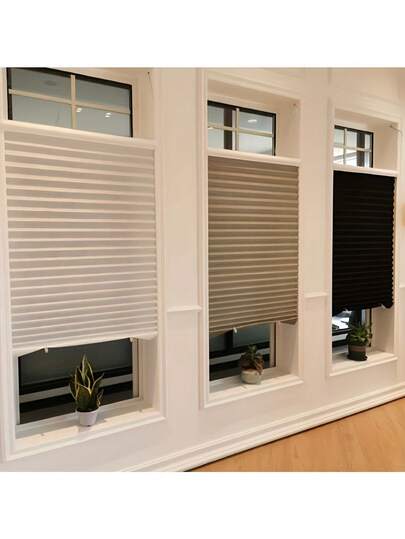 免打孔褶皱遮光窗帘，尺寸可调节，可折叠，适用于卧室、客厅、浴室、办公室，便携易用，遮阳防晒，保护隐私，现代简约家居装饰，包含2个透明夹子