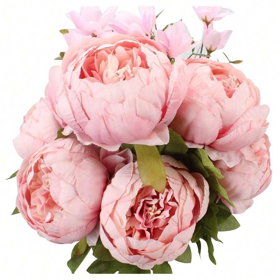 Duovlo Springs Flowers Artificial Silk Peony Bouquets Wedding Home Decoration,Pack Of 1 (Spring Light Pink),20.87*3.5,SpringLightPink - 春日淺粉紅色 - 查看 1