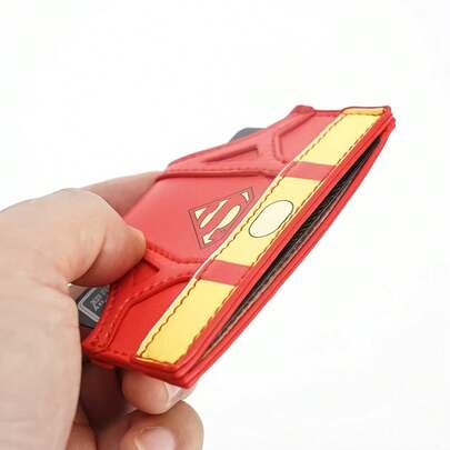  Warner Bros. Superman kreative Geldbörse, Superhelden-Thema, mit Ausweishalter, schlankes und minimalistisches Design, geeignet für Männer und Frauen, passt in die Vordertasche, schützt vor RFID-Skimming, ein tolles Geschenk zum Vatertag, strapazierfähige Geldbörse, hält mehrere Karten.