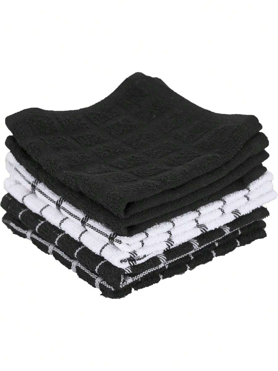 100% Terry Cotton, Highly Absorbent Dish Cloth Set, 12" x 12", 6-Pack, Black,37325680 - Neblina azul - Ver 1