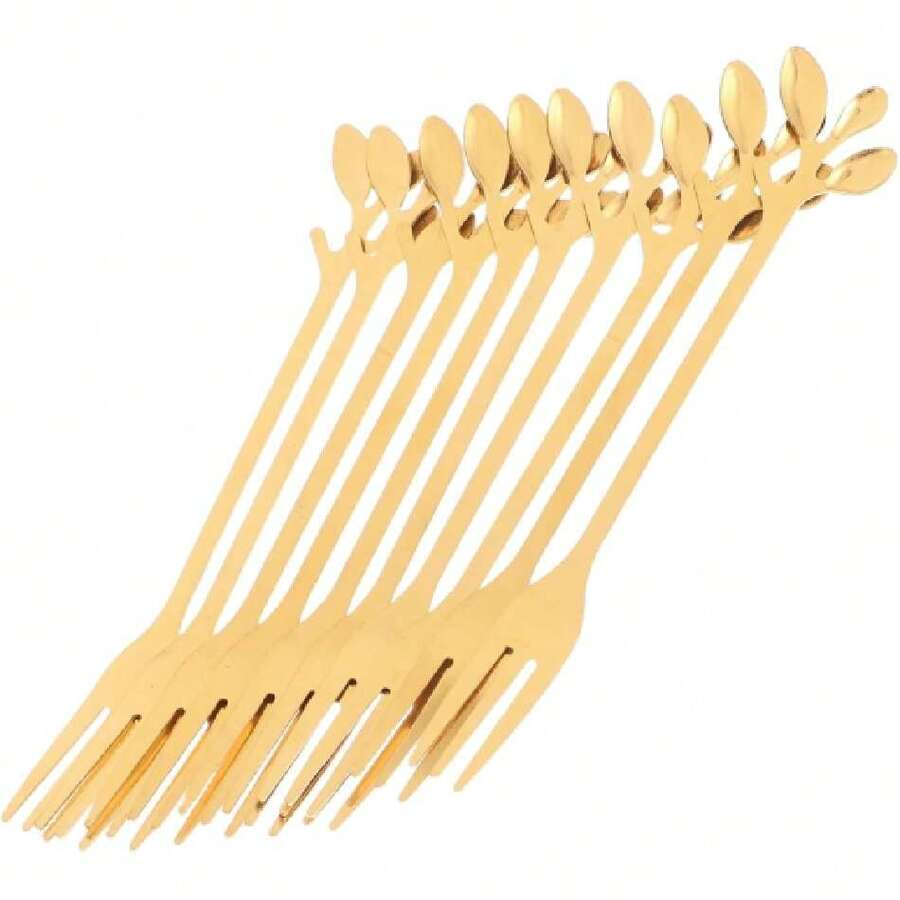 10piezas Tenedores Dorados Árbol Utensilios Para Servir De Acero Inoxidable Perfectos Para Postres y Ensaladas Eventos De Fiesta,37327468 - Verde Oscuro - Ver 1