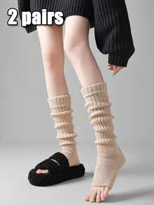 1/2/3 Pairs Women's Solid Color Rib Knit Leg Warmers, Decorative Knitted Leg Warmers, Minimalist Vintage Style, High Elasticity, Comfortable And Warm, Can Be Paired With Boots, Suitable For Autumn/Winter Daily Wear - Multicolor - View 27